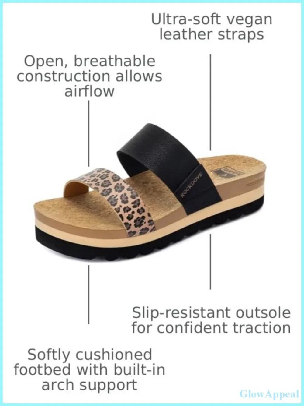 Women's Platform Slide Sandals with Arch Support, Vegan Leather, EVA Sole